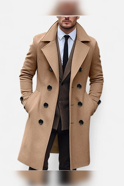 Overcoat Men - Long Double-Breasted Wool Blend