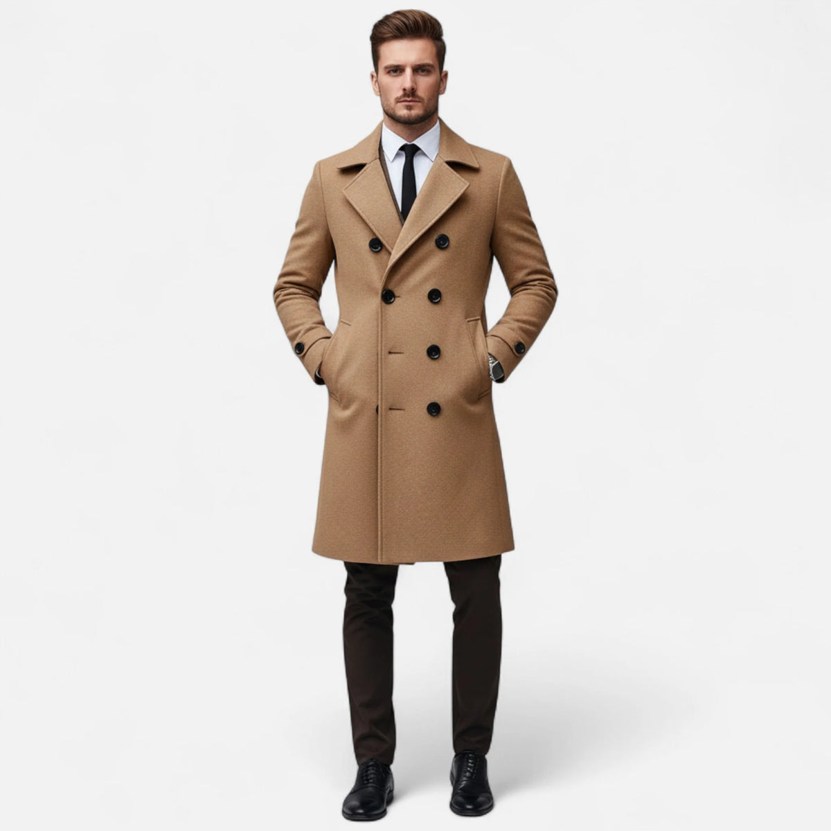 Overcoat Men - Long Double-Breasted Wool Blend