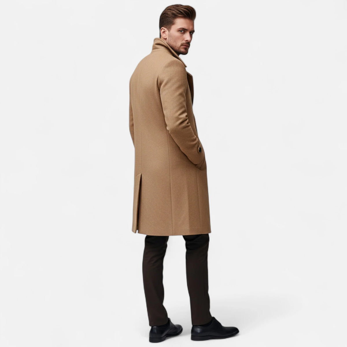 Overcoat Men - Long Double-Breasted Wool Blend