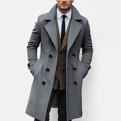 Overcoat Men - Long Double-Breasted Wool Blend