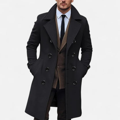Overcoat Men - Long Double-Breasted Wool Blend