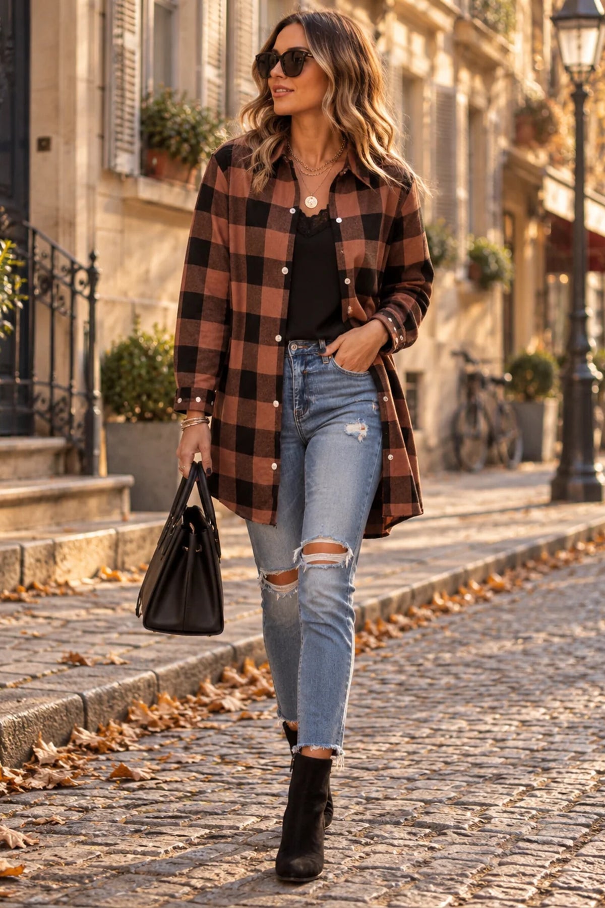 Overshirt Women - Oversized Checked Flannel Overshirt with Buttons