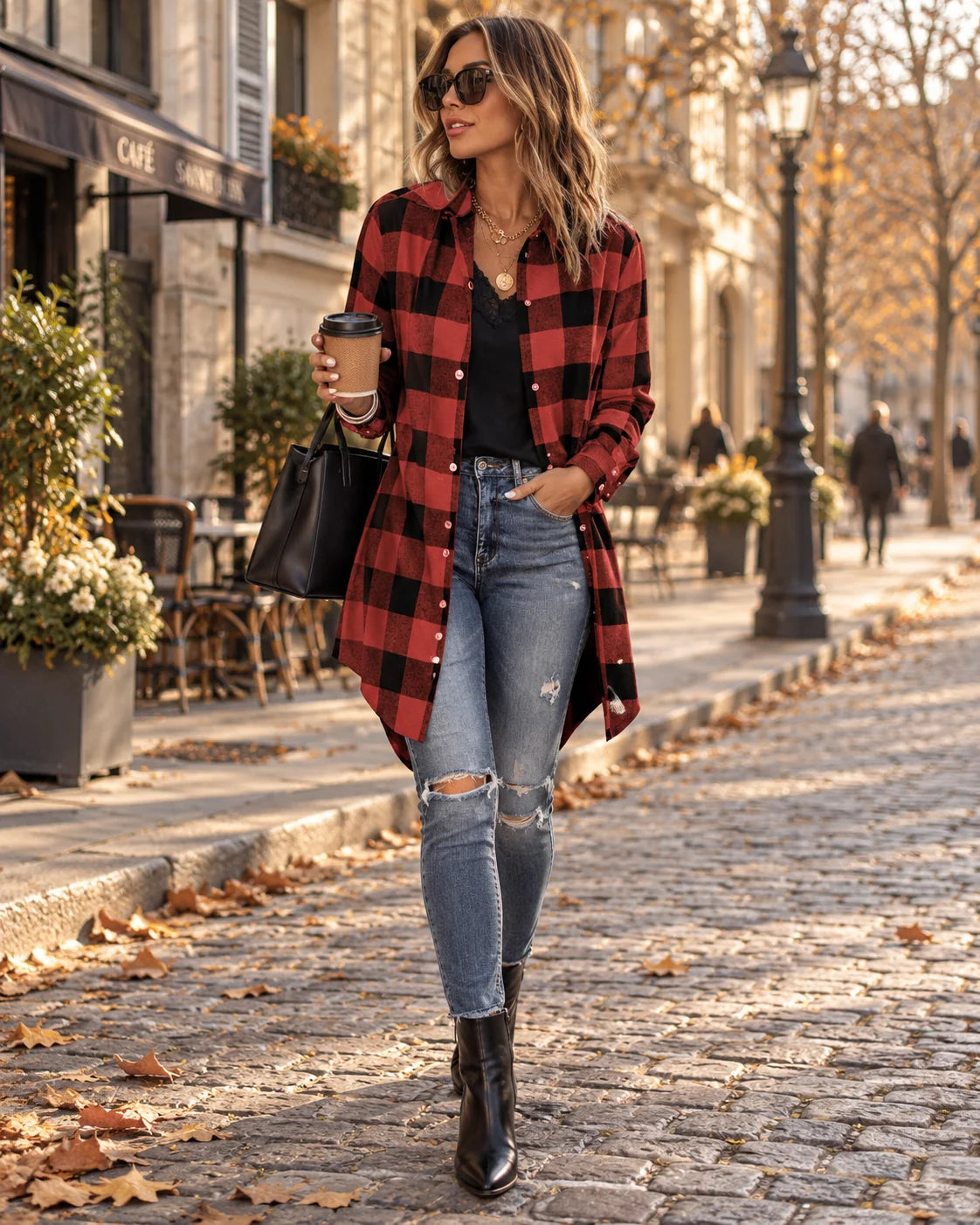 Overshirt Women - Oversized Checked Flannel Overshirt with Buttons