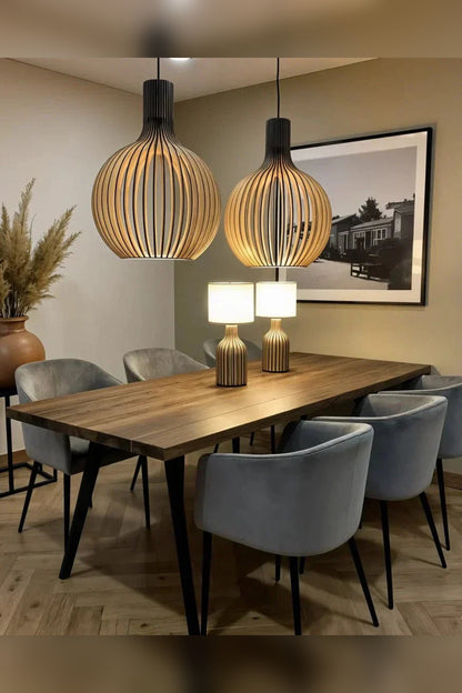 Pendant Light – wooden shade, adjustable height, vintage style