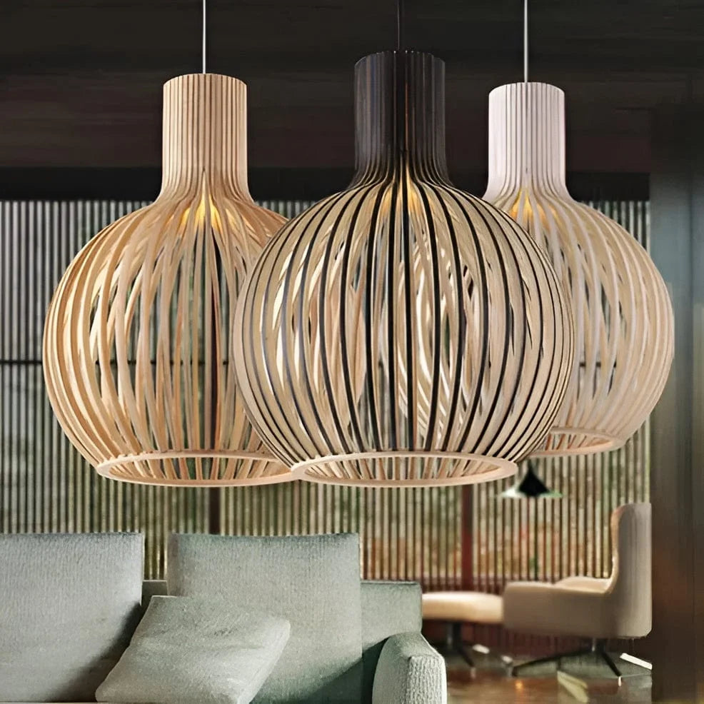 Pendant Light – wooden shade, adjustable height, vintage style