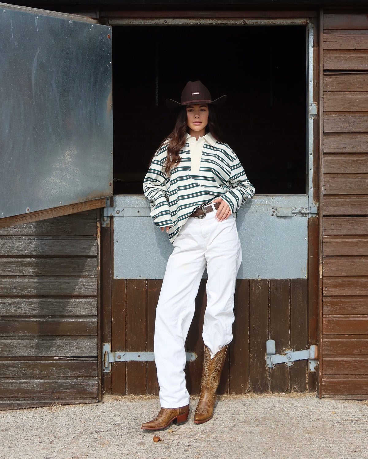 Polo Shirt Women - Striped Rugby Polo Top with Collar and Button Placket
