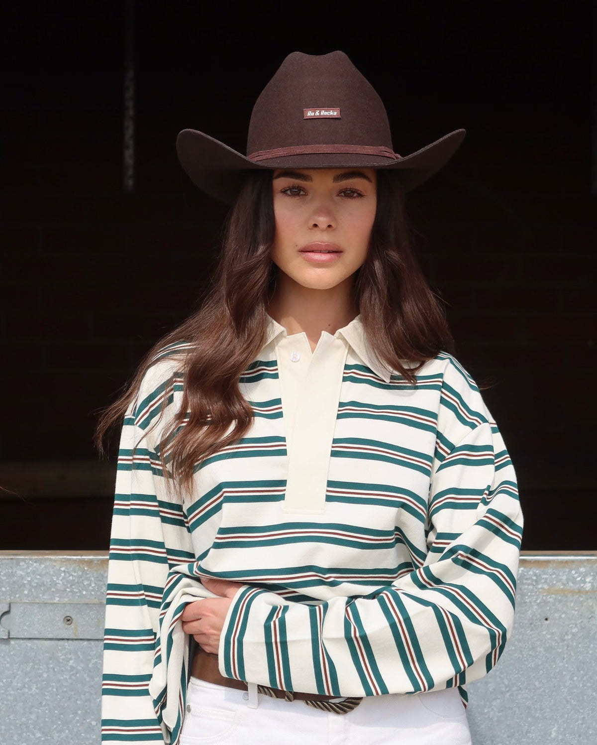Polo Shirt Women - Striped Rugby Polo Top with Collar and Button Placket