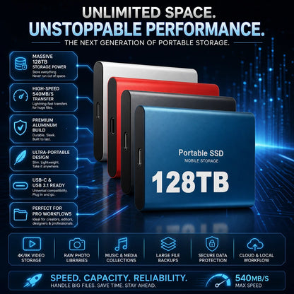 Portable SSD Storage – durable aluminium casing, USB interface, compact design