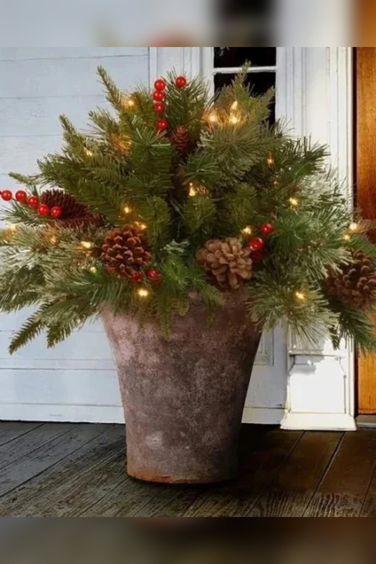 Pre-Lit Evergreen Urn Filler – warm white LED festive display