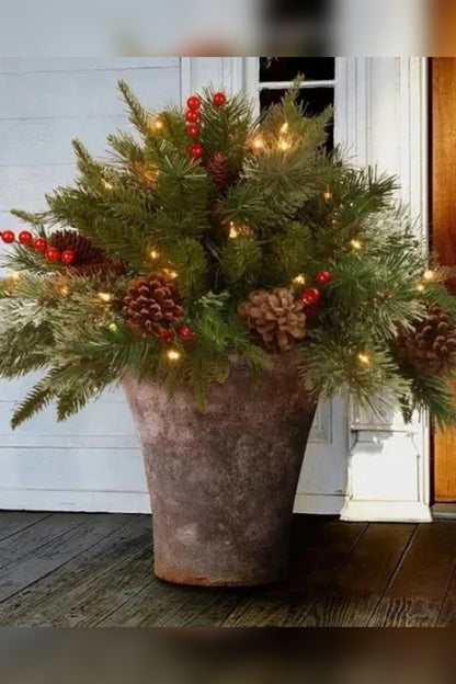 Pre-Lit Evergreen Urn Filler – warm white LED festive display