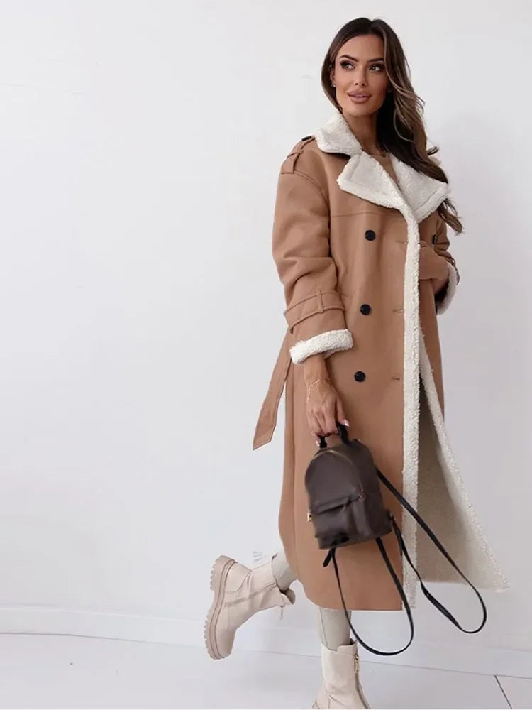 Coat Women - Longline Belted Coat with Shearling Trim