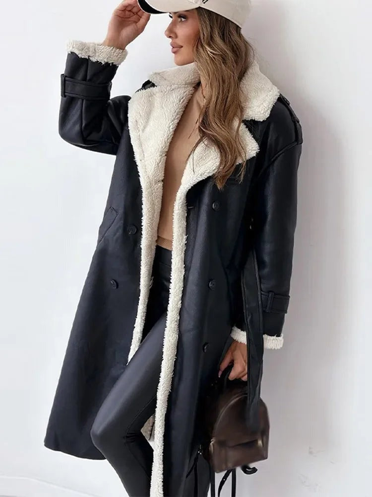 Coat Women - Longline Belted Coat with Shearling Trim