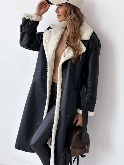 Coat Women - Longline Belted Coat with Shearling Trim