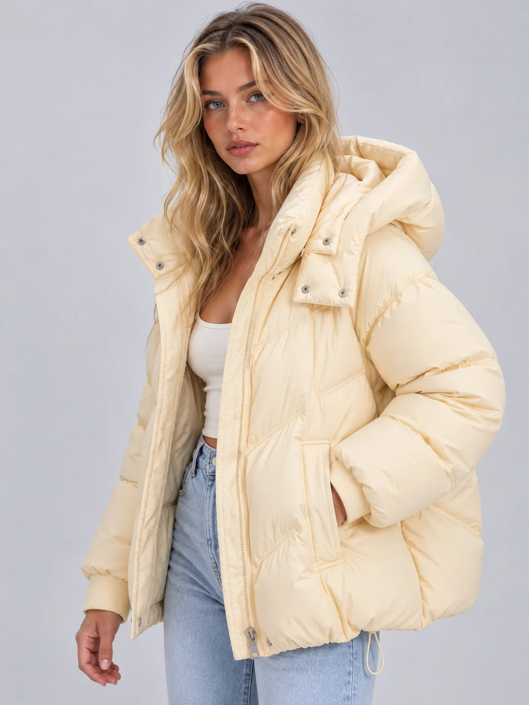 Puffer Jacket Women - Oversized Hooded Quilted
