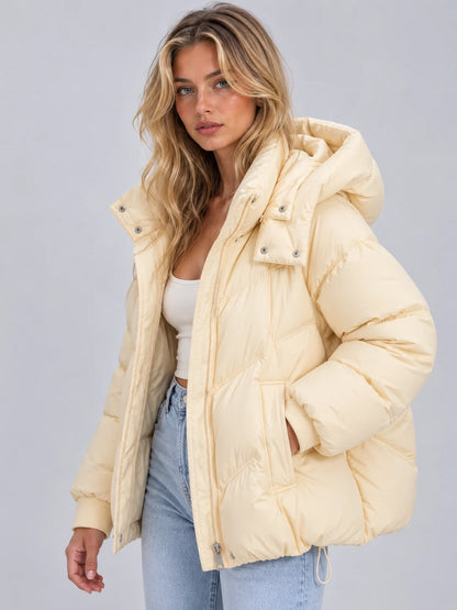 Puffer Jacket Women - Oversized Hooded Quilted
