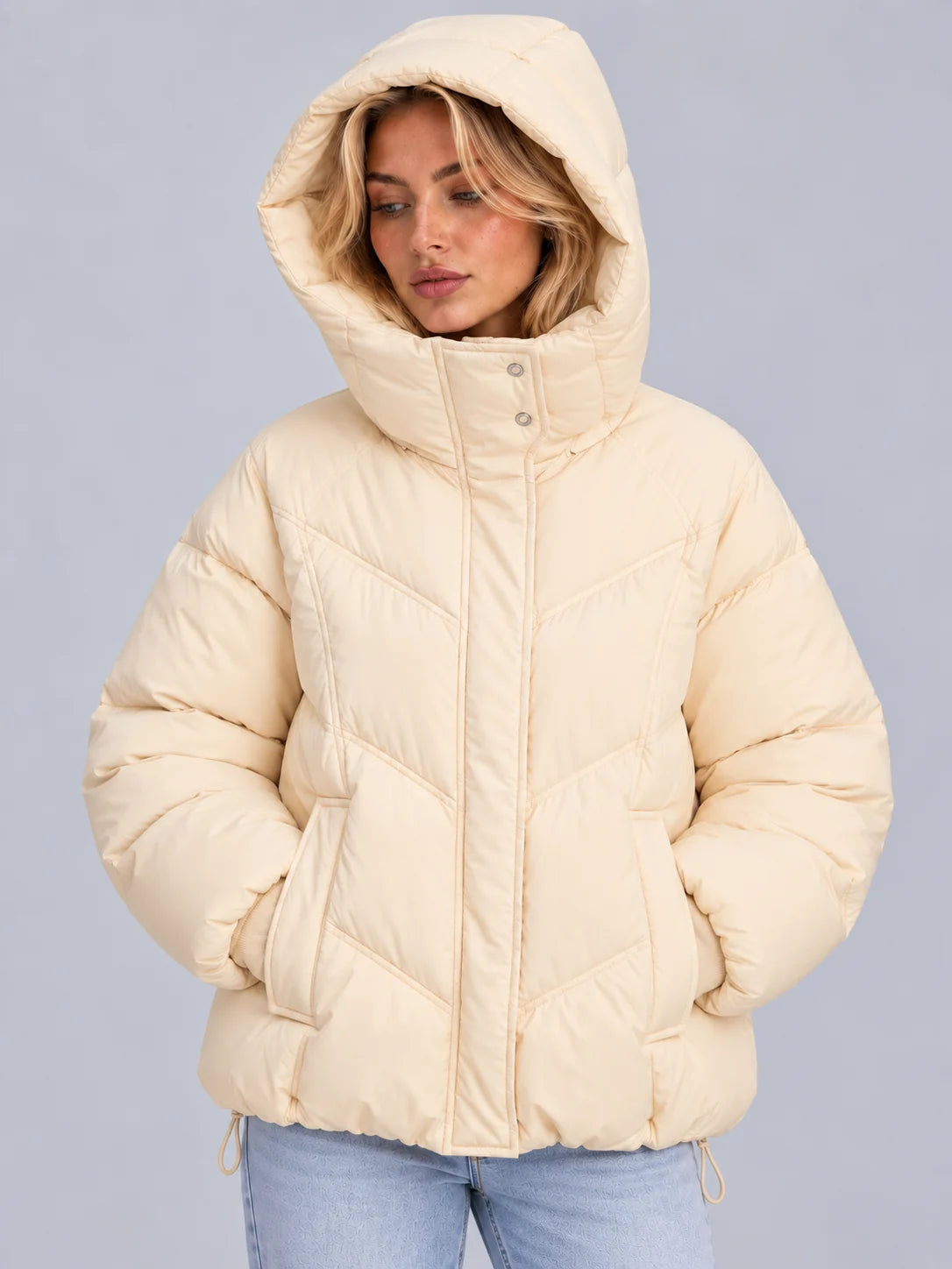 Puffer Jacket Women - Oversized Hooded Quilted