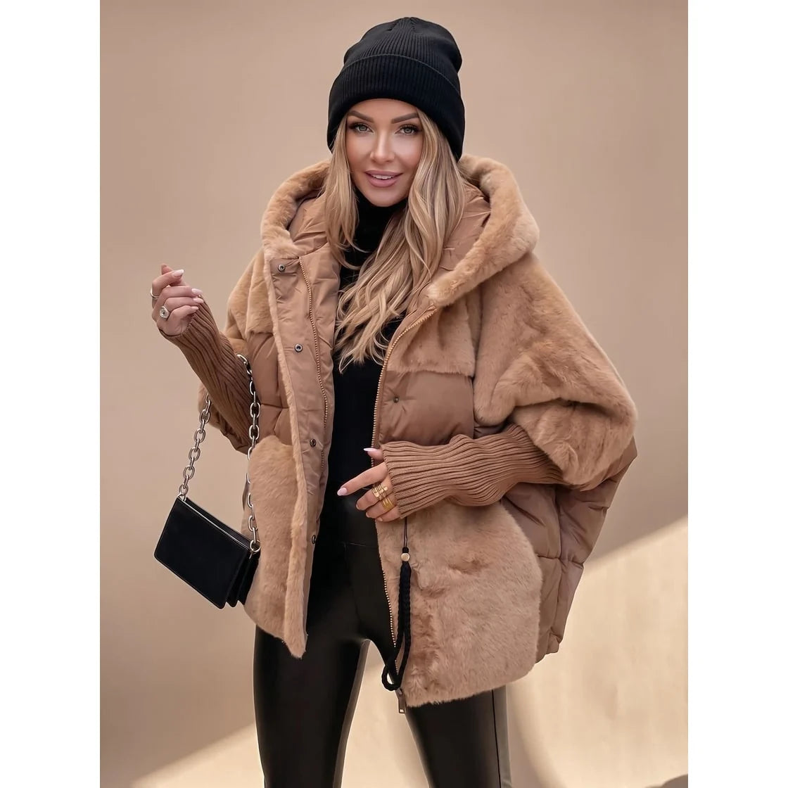 Puffer Jacket Women - Quilted with Faux Fur Hood