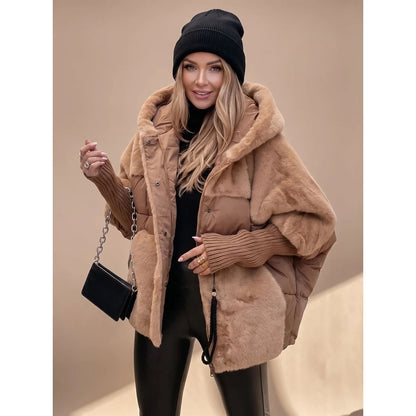 Puffer Jacket Women - Quilted with Faux Fur Hood