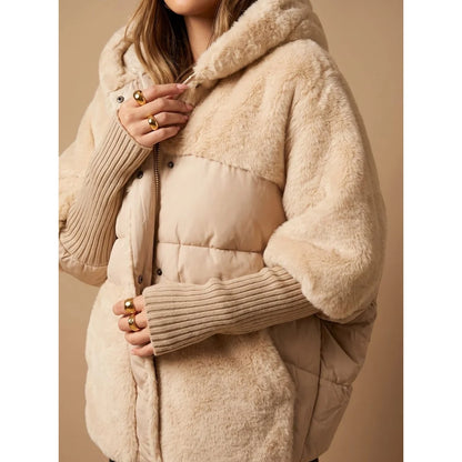 Puffer Jacket Women - Quilted with Faux Fur Hood