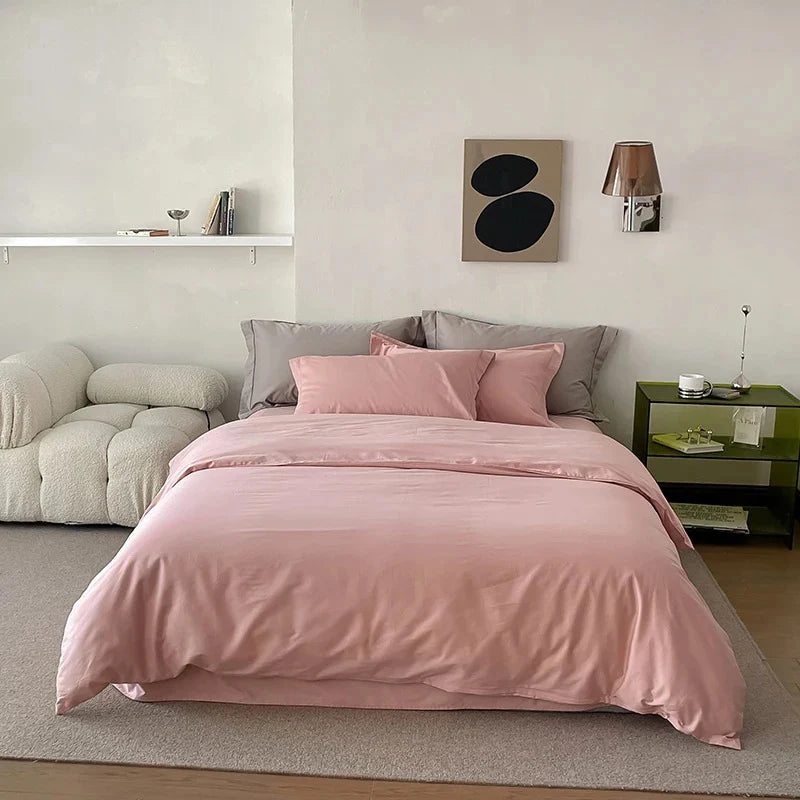 Reversible Cotton Bedding Set – satin finish, hotel closure