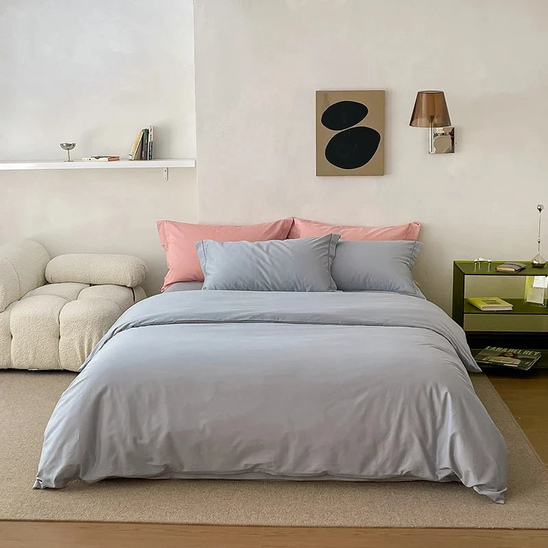 Reversible Cotton Bedding Set – satin finish, hotel closure
