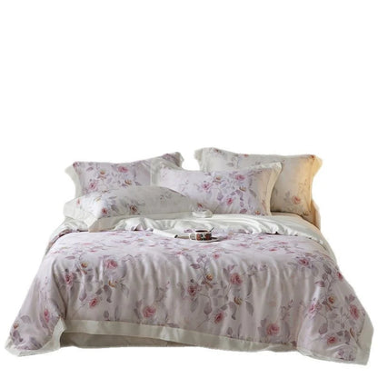 Reversible Satin Duvet Cover Set – floral watercolour, matte finish, four-piece