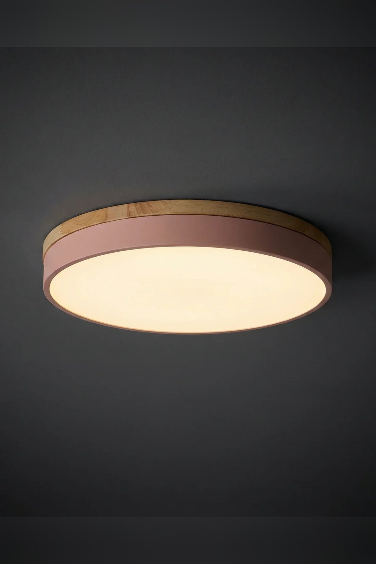 Round Flush Ceiling Light – wooden trim, stepless dimming