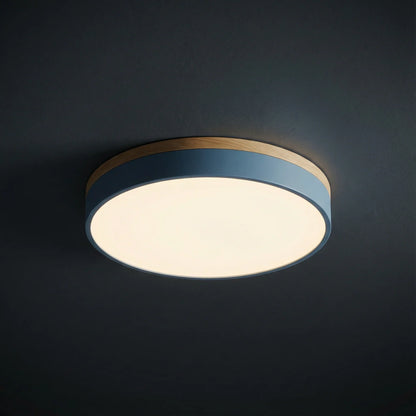 Round Flush Ceiling Light – wooden trim, stepless dimming