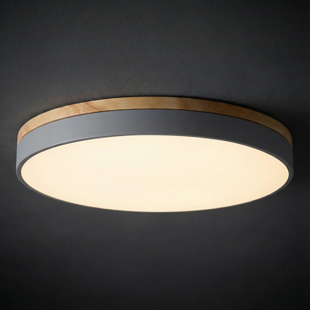 Round Flush Ceiling Light – wooden trim, stepless dimming