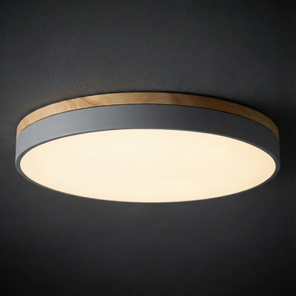 Round Flush Ceiling Light – wooden trim, stepless dimming