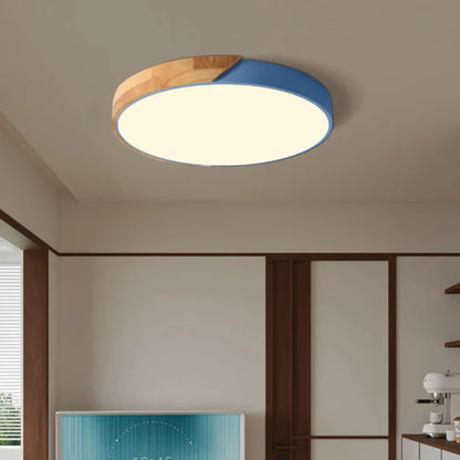 Scandinavian Wood Ceiling Light – flush mount design with colour options