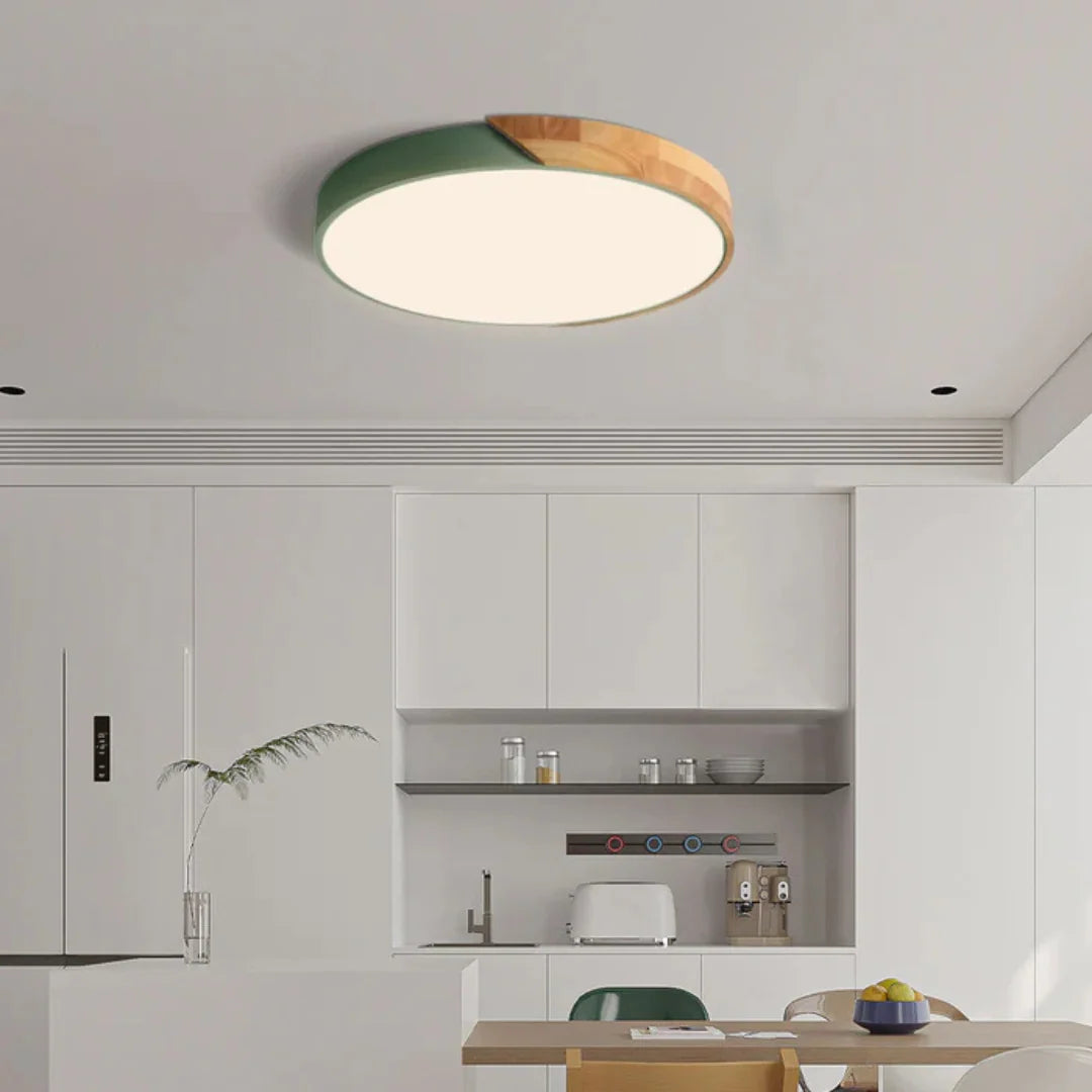 Scandinavian Wood Ceiling Light – flush mount design with colour options