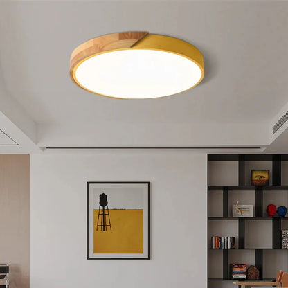Scandinavian Wood Ceiling Light – flush mount design with colour options