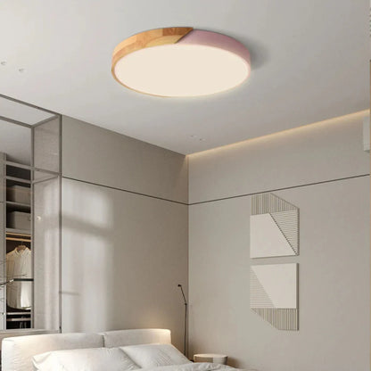 Scandinavian Wood Ceiling Light – flush mount design with colour options