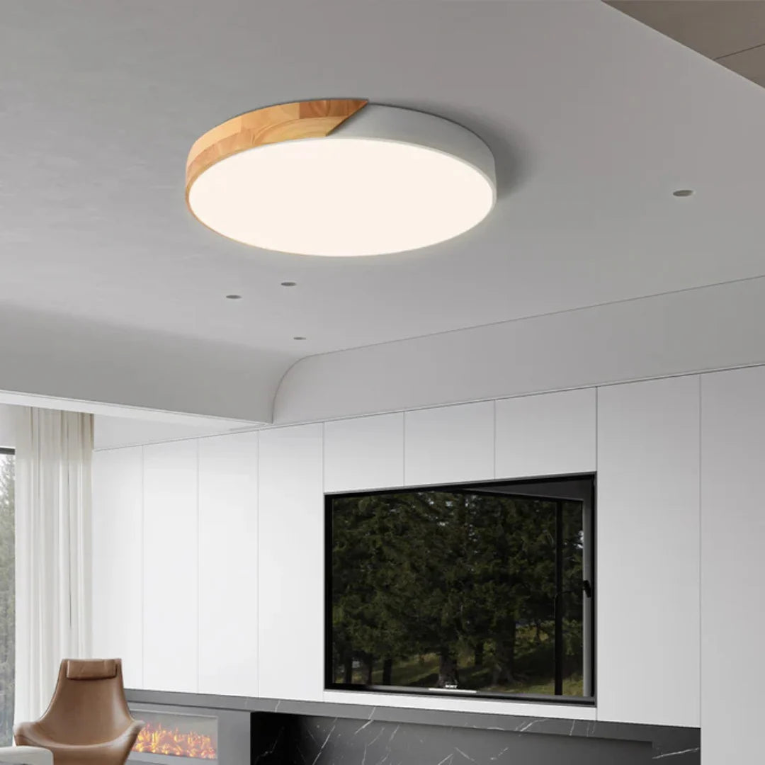 Scandinavian Wood Ceiling Light – flush mount design with colour options