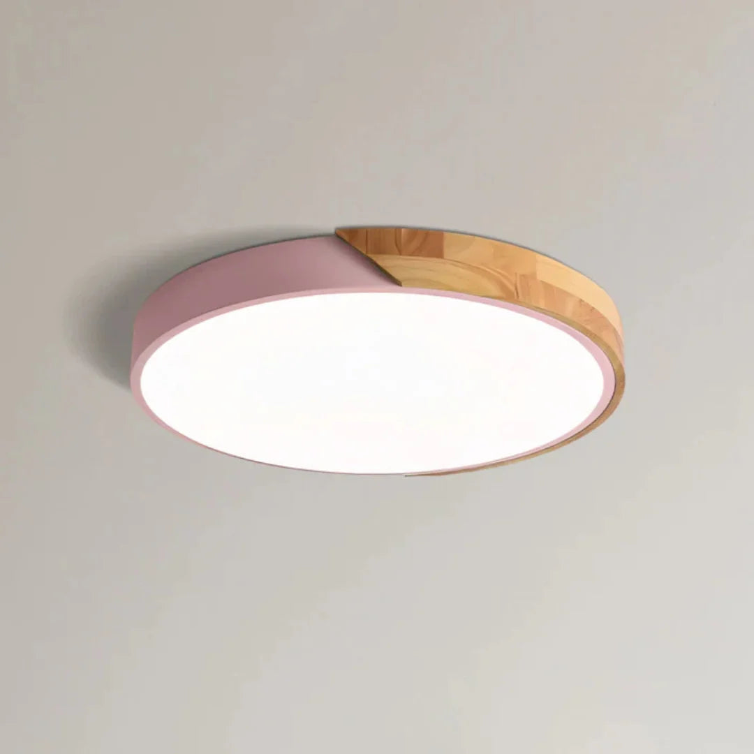 Scandinavian Wood Ceiling Light – flush mount design with colour options