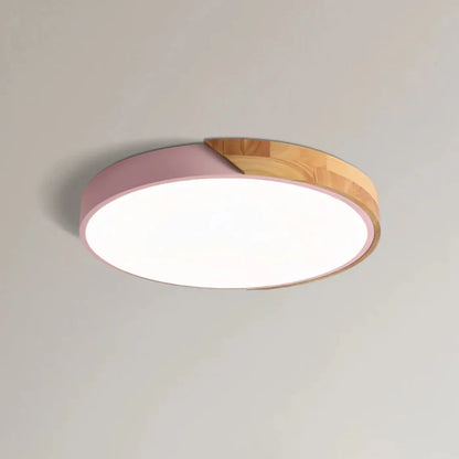 Scandinavian Wood Ceiling Light – flush mount design with colour options