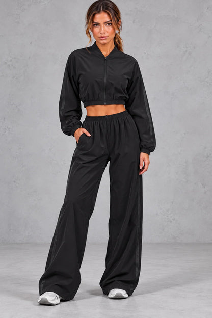 Set Women - Cropped Zip-Up Jacket and Wide Leg Trousers