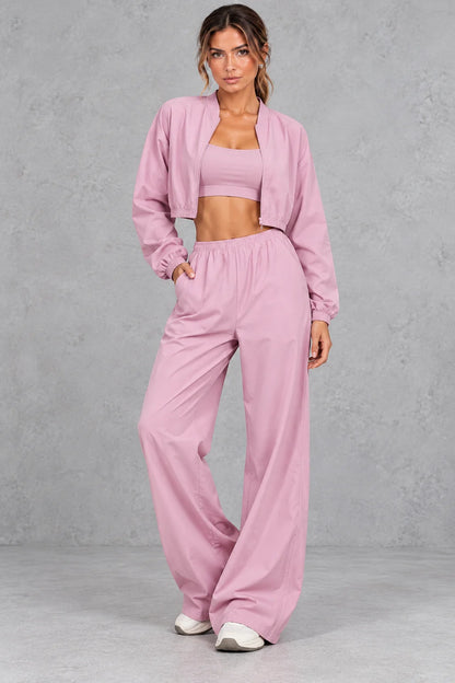 Set Women - Cropped Zip-Up Jacket and Wide Leg Trousers