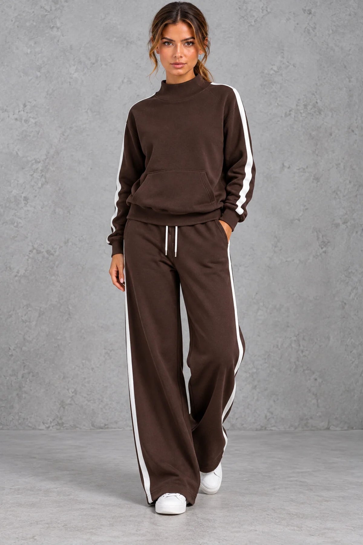 Set Women - Mock Neck Tracksuit with Side Stripes