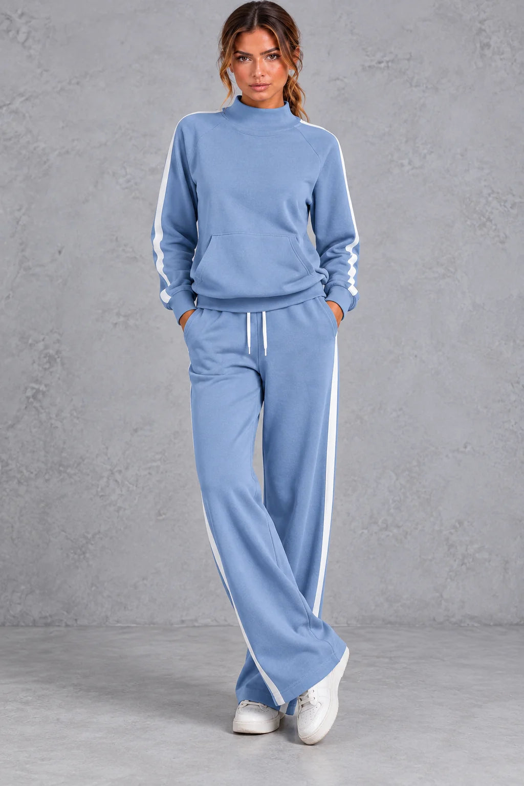 Set Women - Mock Neck Tracksuit with Side Stripes