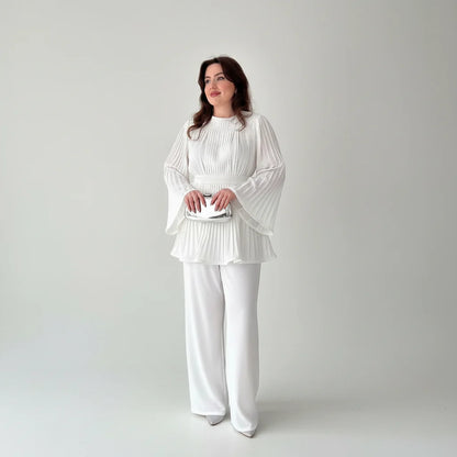 Set Women - Pleated Two-Piece with Wide Leg Trousers
