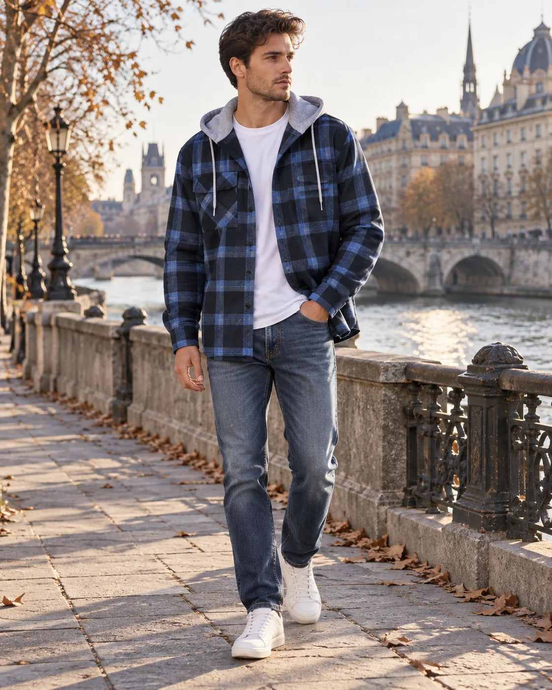 Shirt Men - Checked Flannel with Integrated Hood