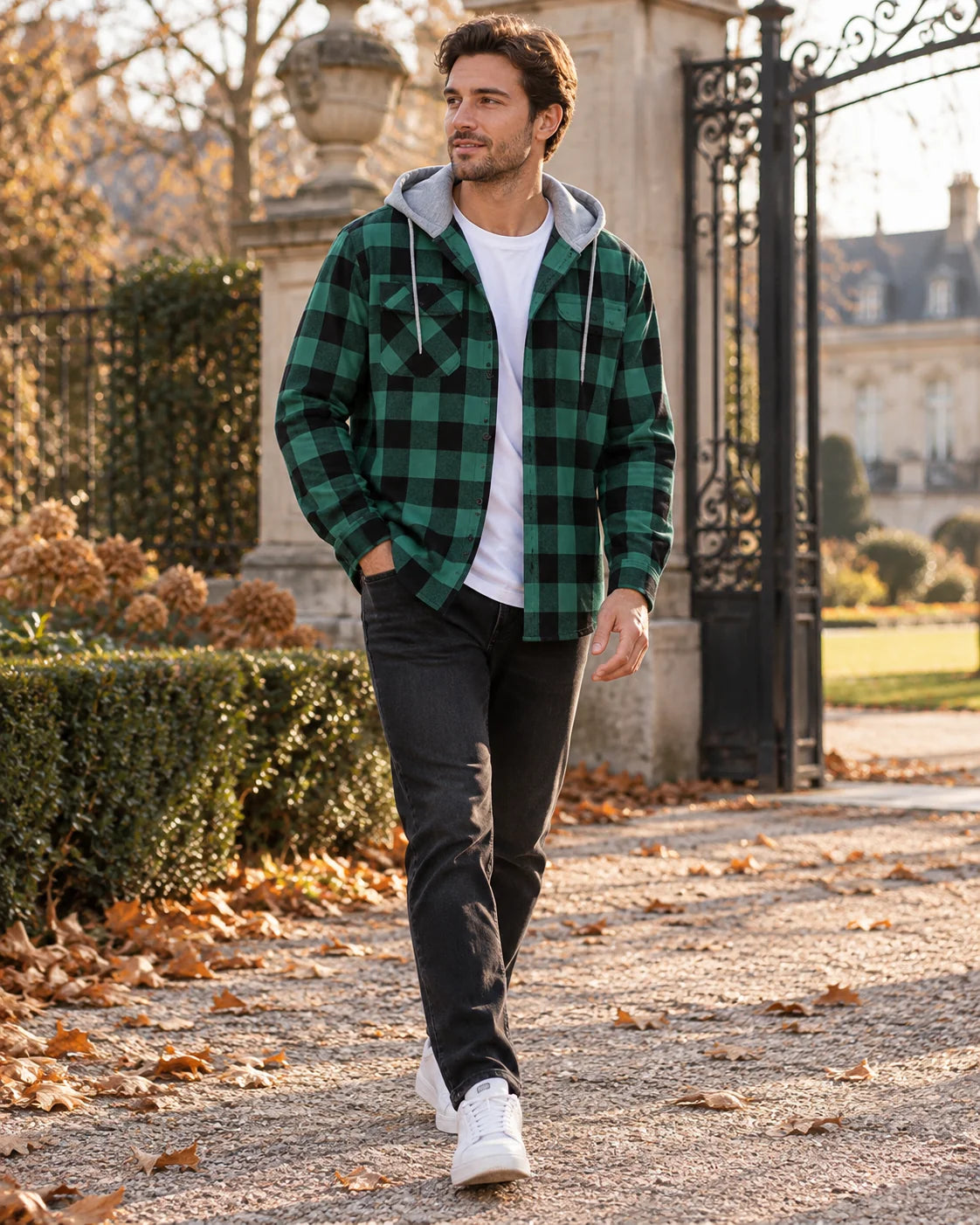 Shirt Men - Checked Flannel with Integrated Hood