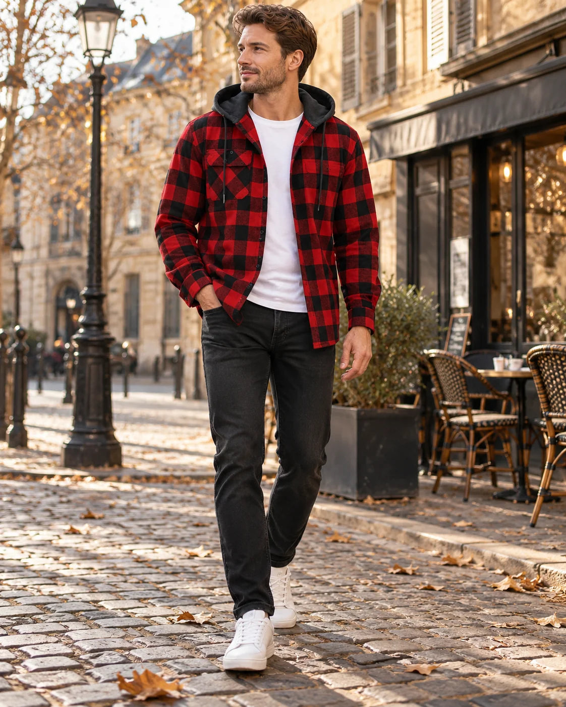 Shirt Men - Checked Flannel with Integrated Hood