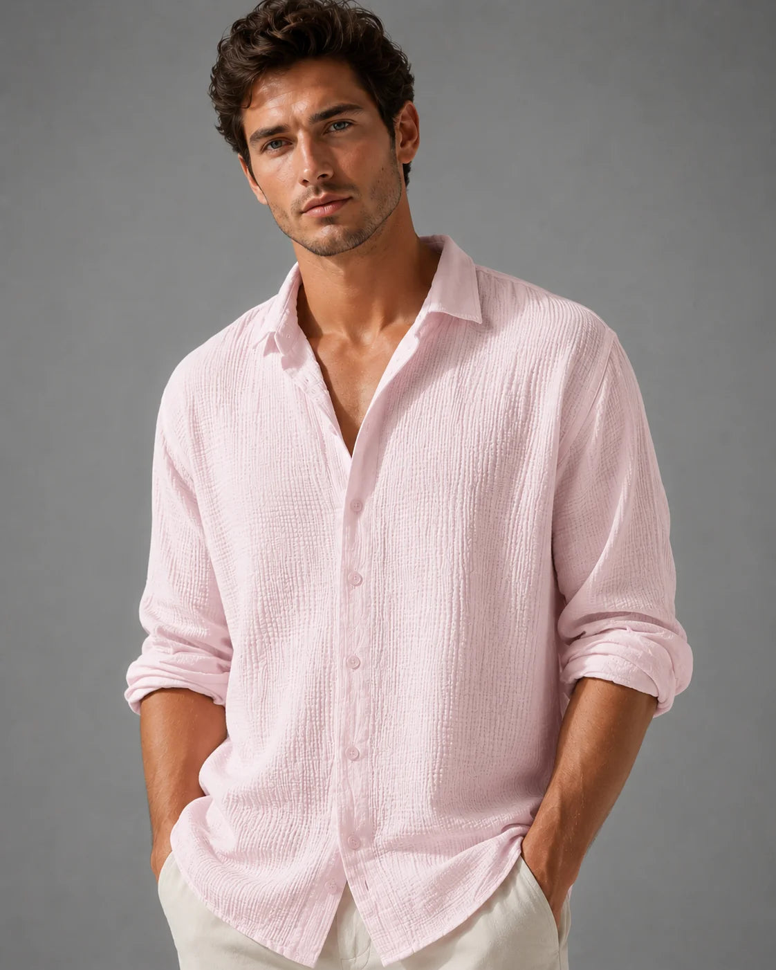 Shirt Men - Linen Button Shirt with Relaxed Fit