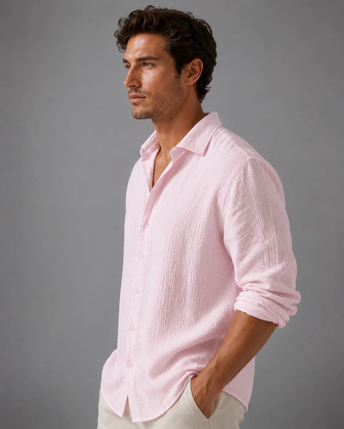 Shirt Men - Linen Button Shirt with Relaxed Fit