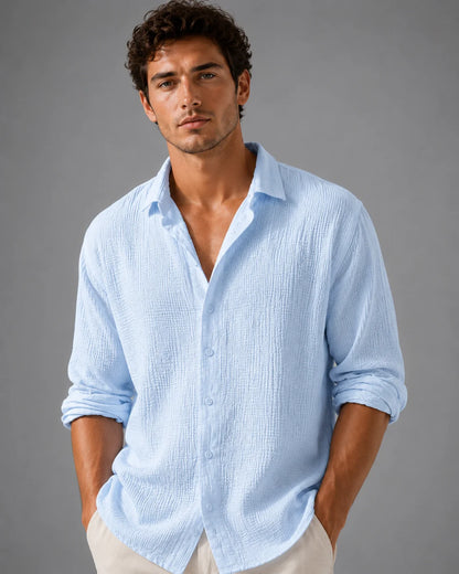 Shirt Men - Linen Button Shirt with Relaxed Fit