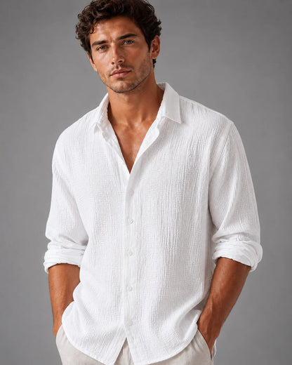 Shirt Men - Linen Button Shirt with Relaxed Fit
