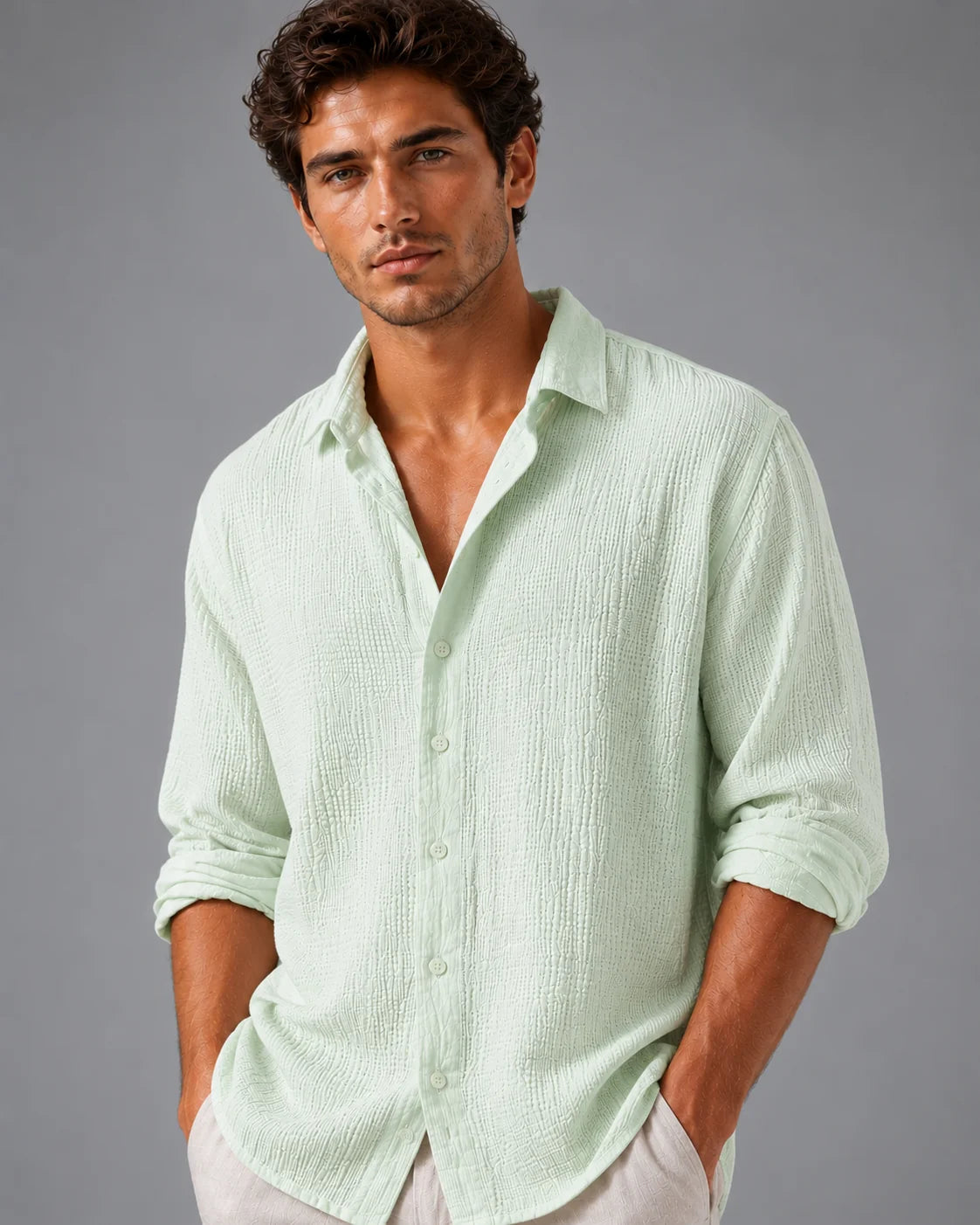 Shirt Men - Linen Button Shirt with Relaxed Fit